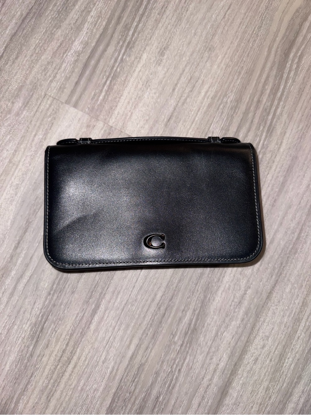 Coach Black Leather Crossbody Wallet with Signature 'C'